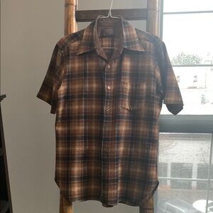 Pendleton Brown and Blue Casual Button Down Shirt. Rare short sleeve